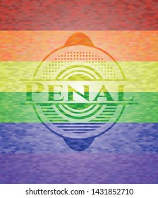 Penal on mosaic background with the colors of the LGBT flag
