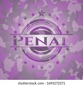 Penal pink camo emblem. Vector Illustration. Detailed.