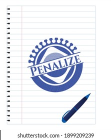 Das Emblem mit Pen-Effekt straffen. Blaue Tinte. Vektorgrafik. Detaillierte Angaben. 