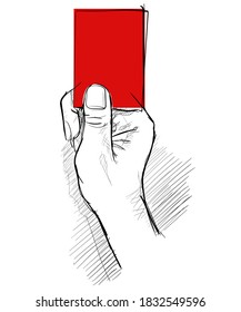 Penalizar la mano mostrando el dibujo de la mano de la tarjeta roja fondo aislado blanco