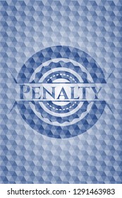 Penalty blue emblem with geometric pattern background.