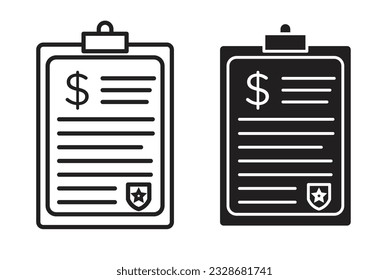 Penalty document icon set. traffic rules violation fine vector symbol. financial business penalties line icon set.