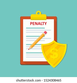 Penalty document icon with shield in a flat design. Vector illustration