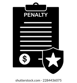 penalty document icon in trendy silhouette style design. Vector illustration isolated on white background.