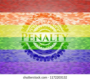 Penalty emblem on mosaic background with the colors of the LGBT flag