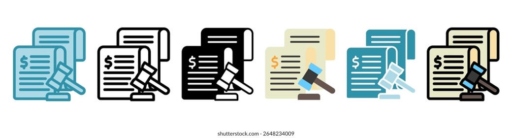 Penalty Fee multi style, mini illustration icon set. Vector for modern concept, print, UI, UX kit, web and app development. Related to risk management, business, finance.