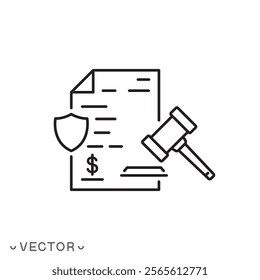 penalty icon, additional charges, financial loss, thin line symbol concept isolated on white background, editable stroke eps 10 vector illustration