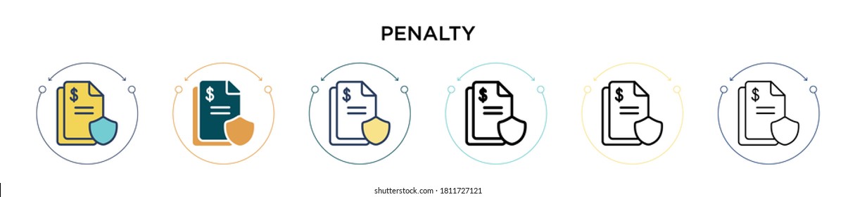 Penalty icon in filled, thin line, outline and stroke style. Vector illustration of two colored and black penalty vector icons designs can be used for mobile, ui, web