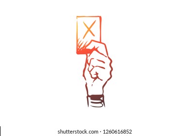 Penalty, judge, punishment, law, symbol concept. Hand drawn card as symbol of penalty concept sketch. Isolated vector illustration.