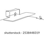 Penalty kick in football depicted in continuous one line drawing. Sport activity concept emphasizing the pressure and skill of the game.