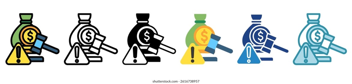 Penalty Notice multi style, mini illustration icon set. outline, flat, glyph, line color. vector for UI, UX, app and web, digital or print, related to Taxation, finance, audit and more.