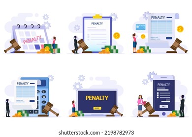 Penalty vector concept. Stressful businessman looking at a charge and expense punishment notice.