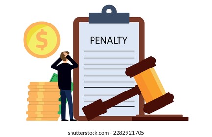 Penalty vector concept. Stressful businessman looking at a charge and expense punishment notice.