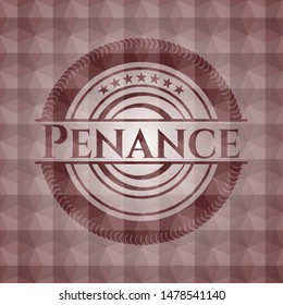 Penance red badge with geometric background. Seamless.