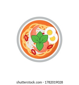 Penang Asam Laksa food logo. A dish with a sour and spicy kick is the iconic dish from Penang, Malaysia.