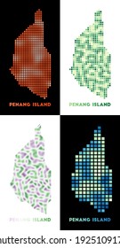 Mapa de la isla Penang. Colección del mapa de la isla Penang en estilo punteado. Ilustración vectorial.
