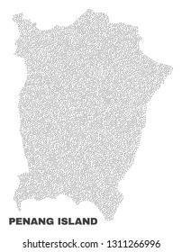 Penang Island map designed with little points. Vector abstraction in black color is isolated on a white background. Scattered little dots are organized into Penang Island map.