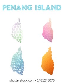 Penang Island polygonal map. Mosaic style maps collection. Bright abstract tessellation, geometric, low poly, modern design. Penang Island polygonal maps for infographics or presentation.