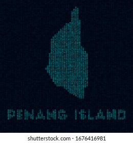Penang Island tech map. Symbol in digital style. Cyber map of Penang Island with name. Powerful vector illustration.