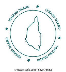 Penang Island vector map. Retro vintage insignia with island map. Distressed travel stamp with Penang Island text wrapped around a circle and stars. Penang Island map vector illustration.