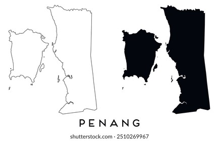 Penang map outline and black silhouette vector