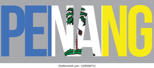 Penang State Of Malaysia Text With Flag Colors