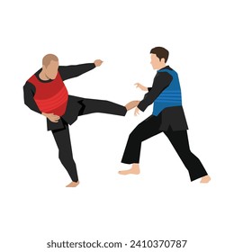 Pencak Silat Athlete Fighting. Martial arts Combat sport. Flat vector illustration isolated on white background