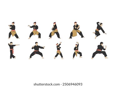 Conjunto de elementos de ilustración Pencak Silat