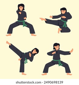 Pencak silat de artes marciales indonesias establece Ilustración vectorial de colección