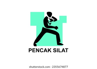 pencak silat sport vector line icon. sportsman, fighting stance. sport pictogram illustration.