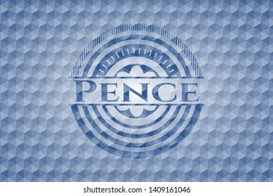 Pence blue badge with geometric background. Vector Illustration. Detailed.