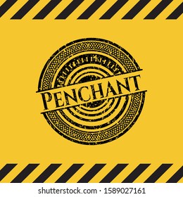 Penchant black grunge emblem, yellow warning sign. Vector Illustration. Detailed.