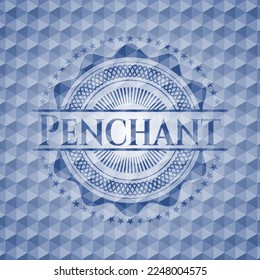 Penchant blue emblem or badge with abstract geometric polygonal pattern background. Vector Illustration. Detailed. 