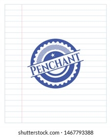 Penchant emblem draw with pen effect. Blue ink. Vector Illustration. Detailed.