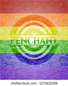 Penchant emblem on mosaic background with the colors of the LGBT flag