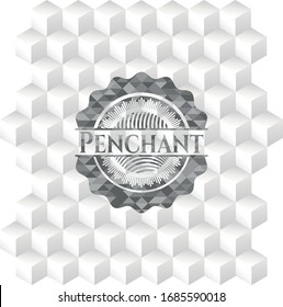 Penchant grey emblem. Retro with geometric cube white background