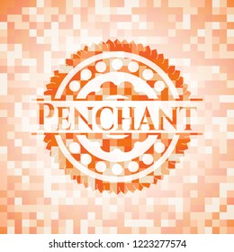 Penchant orange tile background illustration. Square geometric mosaic seamless pattern with emblem inside.