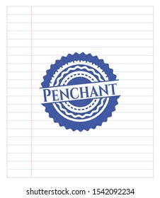 Penchant pen strokes emblem. Blue ink. Vector Illustration. Detailed.