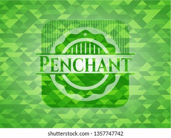 Penchant realistic green emblem. Mosaic background