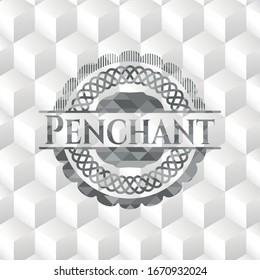 Penchant realistic grey emblem with cube white background