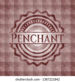 Penchant red emblem with geometric pattern background. Seamless.