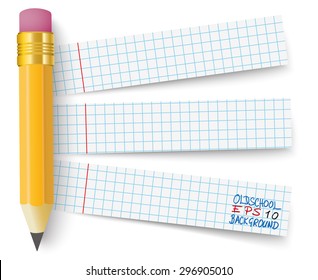 Pencil with 3 school paper banners.  Eps 10 vector file.