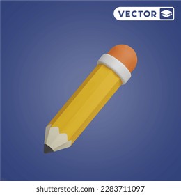 pencil 3D vector icon set, on a navy blue background