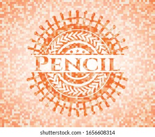 Pencil abstract orange mosaic emblem with background