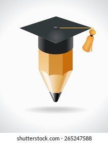 Pencil with academic cap. Concept of education. File is saved in AI10 EPS version. This illustration contains a transparency 