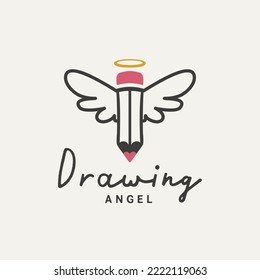 Pencil and angel wings Halo   heart love for Kids Art Drawing Sketch illustration logo design 