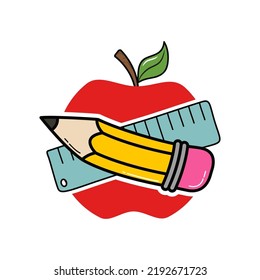 Pencil apple vector template logo. Back to school, education, art and design