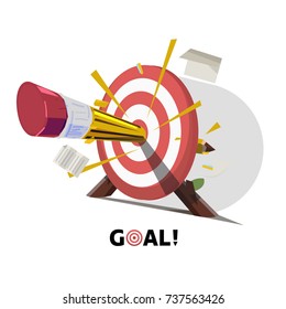 Pencil as  archery hitting target. goal for any idea concept. personal skill - vector illustration