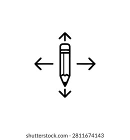 Pencil arrows with pencil arrows outline icon, drawing pencil surrounded by direction arrows for resize, editing, movement and layout control