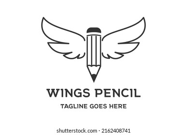 Pencil Art Media with Angel Bird Wings for Education Logo Design Vector